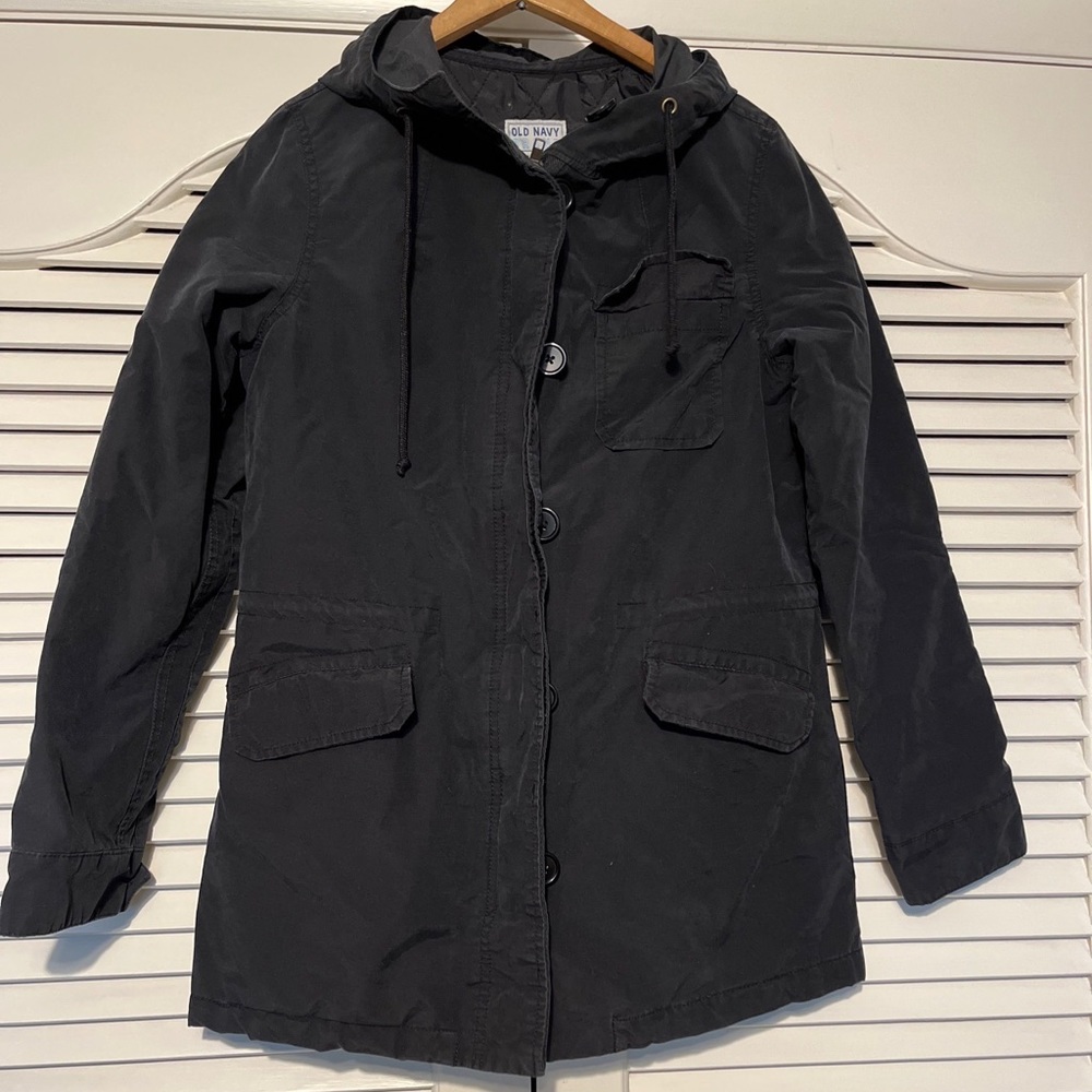 Old Navy Black Hooded Cargo Coat size Small